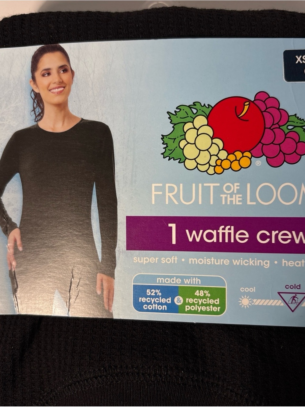 Fruit of the Loom 2 Black Waffle Crew Long Sleeve Tops & 1 bottom xs - Picture 2 of 8